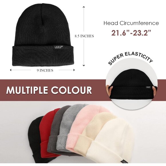 🆕 Women Black Winter Beanie Hats Unisex Cotton Knitted Cuffed Slouchy Skull Cap - Picture 7 of 8